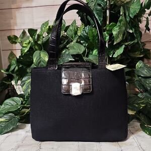 Ralph Lauren NWT Black Linen/Crocodile-Embossed Women's Bag